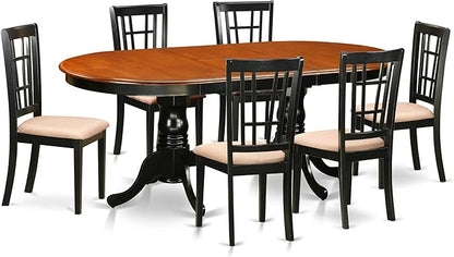 East West Furniture PLNI7-BCH-C 7 Piece Dining Room Furniture Set Consist of an Oval Kitchen Table with Butterfly Leaf and 6 Linen Fabric Upholstered Chairs, 42x78 Inch, Black & Cherry