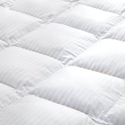 Luxurious All-Season Goose Down Feather Fiber Comforter Duvet Insert, Exquisite King White Stripe Design, Premium Baffle Box, 100% Cotton Down Proof Fabric, 65 oz. Fill Weight