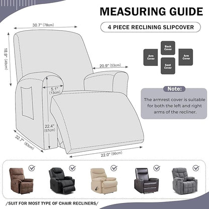 vctops 4 Pieces Geometric Jacquard Plush Recliner Slipcovers Soft Fuzzy Fluffy Sofa Couch Cover Anti-Slip Furniture Protector with Elastic Bottom for Kids Cats Dogs(Grey,1 Seat)