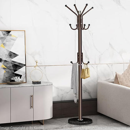 Kertnic Modern Coat Rack Freestanding with Natural Marble Base & Sturdy Metal Frame, 11 Hooks Hall Tree for Jackets, Hats, Bags, Entryway Organizer for Bedroom, Living Room, Closet (Bronze)
