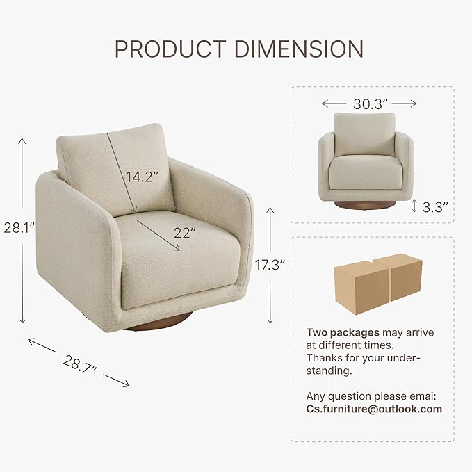 Modern Swivel Accent Chair, 360° Rotating Round Barrel Armchair with Performance Fabric Upholstery for Living Room, Bedroom, Office, Reading Nook, Set of 2,Oatmeal