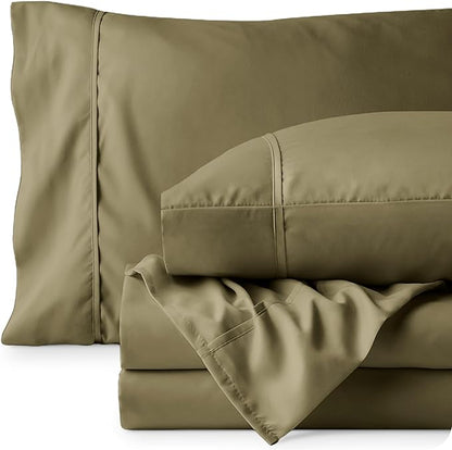 Bare Home King Sheet Set - Luxury 1800 Ultra-Soft Microfiber King Bed Sheets - Double Brushed - Deep Pockets - Easy Fit - 4 Piece Set - Bedding Sheets & Pillowcases (King, Olive)