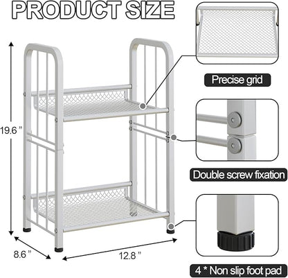 Bookshelf Storage Shelf Bookcase Freestanding Storage Stand for Living Room, Bedroom, Kitchen, Rust Resistance Easy Assembly Free Combination Multi-Functional Organizer (2 Tiers, White)