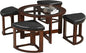 Roundhill Furniture Cylina Solid Wood Glass Top Round Coffee Table with 4 Stools, Espresso