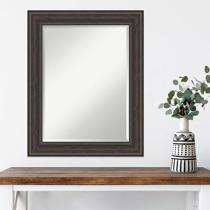 Amanti Art Brown Wall Mirror 30x24 Shipwreck Greywash Rectangle Bathroom Mirror for Wall Decor Living Room, Medium Traditional Frame, Hangs Horizonally and Vertically, Bathroom Decor, Beveled Edge