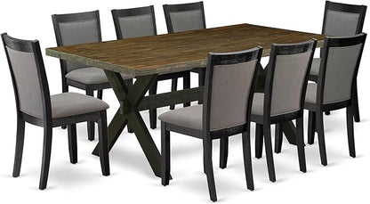 East West Furniture X677MZ650-9 9 Piece Dining Set Includes a Rectangle Dining Room Table with X-Legs and 8 Dark Gotham Grey Linen Fabric Upholstered Chairs, 40x72 Inch, Multi-Color
