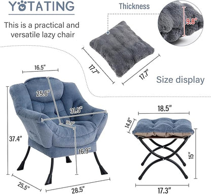 Lazy Chair with Ottoman, Comfy Reading Chair with Footstool & Throw Pillow Modern Lounge Accent Chair with Armrests & Side Pocket for Living Room, Bedroom, Dorm Room, Office