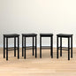 Grain & Grove Smith Collection Set of 4 Solid Wood Bar Stools, 30 inch Saddle-Seat Bar Chairs, Backless, Heavy-Duty Construction, Footrest Support, for Kitchen Islands, Home Bars, and Counters, Black