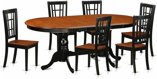 East West Furniture PLNI7-BCH-W 7 Piece Dining Set Consist of an Oval Dining Room Table with Butterfly Leaf and 6 Wood Seat Chairs, 42x78 Inch, Black & Cherry
