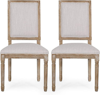 Merax Upholstered Solid Wood Dining Chairs Set of 2, French Country Style Accent Side Seating Furniture for Kitchen, Living Room, Cushioned Back, Light Grey