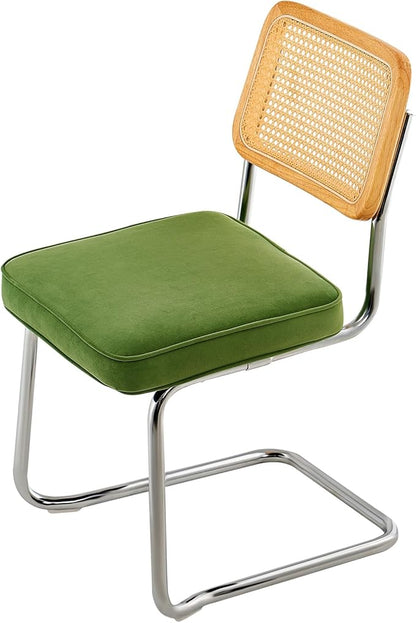 VEVOR Rattan Dining Chairs Set of 2, Mid Century Modern Dining Chair, Upholstered Velvet Accent Chair with Rattan Back, Retro Dining Room Kitchen Chair for Living Room, Bedroom (18.1 Inch)