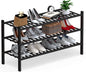 Haddockway Long 3 Tier Bamboo Shoe Rack Storage Organizer, Multifunctional Free Standing Stackable Shoe Shelf with Grid Panel for Closet,Hallway,Entryway,Small Space 34.2"x11"x20"(Black, 3-Tier(Long))
