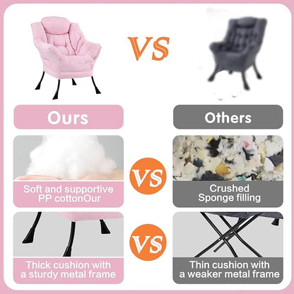 Lazy Chair, Reading Armchair, Large Modern Lounge Accent Chair, Leisure Sofa Chair for Living Room, Bedroom, Dorm Room (Pink)