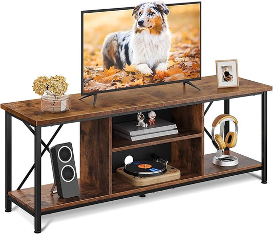 WLIVE TV Stand up to 65 Inch TV, 55" Entertainment Center, Industrial TV Console with Open Storage Shelf for Living Room and Bedroom, Rustic Brown