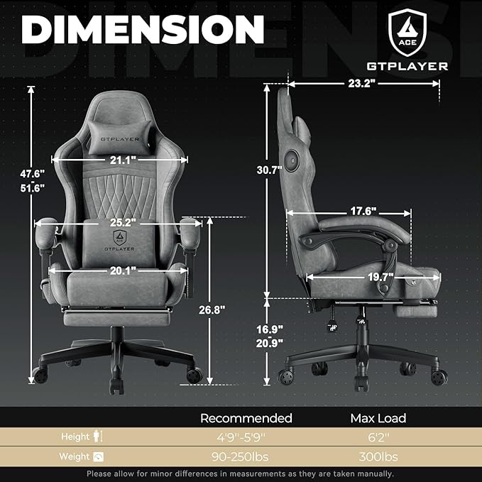GTPLAYER ACE-PRO Music Gaming Chairs – Built-in Speakers, App Support & Bluetooth Control, Footrest & Pocket, Gamer Chair for Adults, Grey