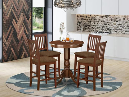 East West Furniture EDVN5-MAH-C 5 Piece Counter Height Dining Table Set Includes a Round Wooden Table with Pedestal and 4 Linen Fabric Upholstered Chairs, 30x30 Inch, Mahogany