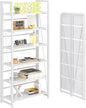 4NM No Assembly Folding Bookshelf, 6-Shelf 74" H Collapsible Foldable Bookcase Storage for Small Spaces, All White