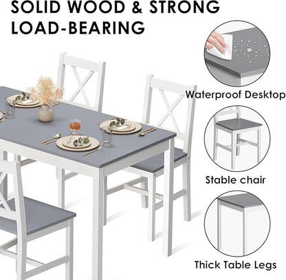 sogesfurniture 42.5''Dining Table Set for 4，Dinette Set for 4 Small Space,5 Pieces Dining Table for Kitchen, Dining Room, Pine Wood,Grey&White