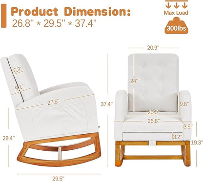 VECELO Rocking Chair Nursery, Modern Sherpa Glider Rocker Accent Arm Chair with High Back and Side Pocket, Cozy Rocking Armchair for LivingRoom, Bedroom, White