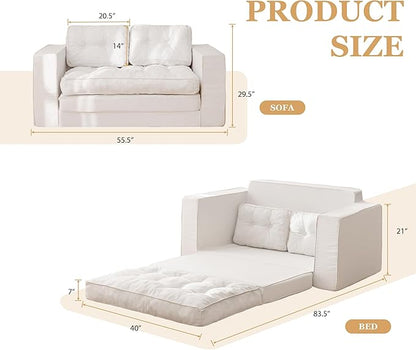 YOSHOOT Loveseat Sleeper Sofa,55" Convertible Sofa Bed Couch Futon Couches for Living Room,3-in-1 Pull Out Floor Couch with Reclining Backrest and Pillows, Beige