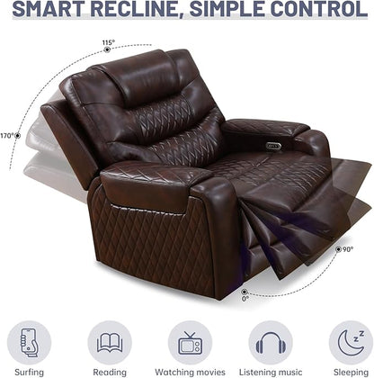 PU Leather Power Wall Hugger Chair Double Reclining Sectional Sofa 2-Seater Loveseat Couch with Center Storage Console, USB Ports, Cup Holders and Ambient LED Light for Living Room RV Theater Seating