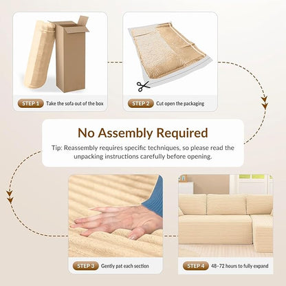 COMHOMA 105”Modular Sectional Sofa with Deep Seat,Cloud Upholstered L-Shape Couch Wide Arms Corduroy Fabric High-Density Foam Chaise Lounge for Living Room No Assembly Required