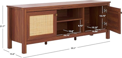 SAFAVIEH Evane TV Stand for up to 65" Flatscreen – Walnut & Natural, 2 Doors with Interior Storage, 2 Open Shelves, Entertainment Media Console (MED9629A)
