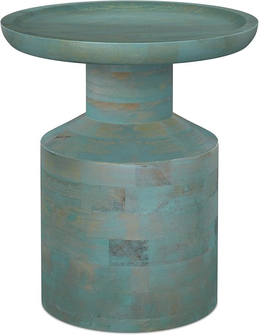 SIMPLIHOME Haynes 16-inch Wide Solid Mango End Table in Teal Wash, Handcrafted Boho-Style Accent Table for Living, Bedroom, or Home Office, Assembled