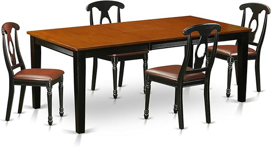 East West Furniture QUKE5-BCH-LC 5 Piece Dinette Set for 4 Includes a Rectangle Dining Room Table with Butterfly Leaf and 4 Faux Leather Kitchen Dining Chairs, 40x78 Inch, Black & Cherry