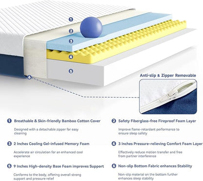 SDHYL King Mattress 14 Inch, Luxury Cooling Gel Memory Foam, Zero Motion Transfer for Partners, Bed in a Box CertiPUR-US Certified & Fiberglass Free, Washable Cover, 80"*76"