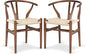 POLY & BARK Weave Dining Chairs – Mid-Century Modern Wishbone Dining Chairs with Arms, Solid Wood Frame, Indoor Use – Walnut– Set of 2 - Ideal for Dining Room, Kitchen or Stylish Accent Setting