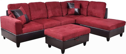 NicBex Sectional Couch 3 Pieces Sofa Set with Left Chaise Flannel PVC L Shaped Cloud Couch for Living Room Furniture Sets with Storage Ottoman, Modular Sofa for Living Room & Apartment, Red+Black