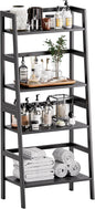 HITNET Black Bookshelf, 4-Tier Ladder Shelf, Freestanding Leaning Bookcase with Bamboo Shelves, Space Saving Flower Plant Stand for Small Space
