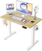 YIHAYO Electric Standing Desk, 40 x 24 Inches Stand Up Desk with Splice Board, Adjustable Height Desk, Computer Desk for Home Office, White Frame/Natural Top