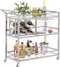 FATORRI Bar Cart Silver, Bar Carts for The Home, Home Bar Serving Carts for Liquor, Rolling Wine Cart with 3 Tier Mirrored Shelves on Wheels for Alcohol and Beverage (Silver)