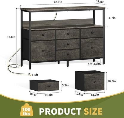 Yoobure LED TV Stand for Bedroom, 50 Inch Kids Dresser with Power Outlets, 7 Drawers Entertainment Center with Storage Shelf, TV Stands Dresser for Bedroom, Living Room, TV Console Entertainment Stand