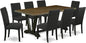 East West Furniture V677DR124-9 9 Piece Dining Set Includes a Rectangle Dining Room Table with V-Legs and 8 Black Color Linen Fabric Upholstered Parson Chairs, 40x72 Inch, Multi-Color