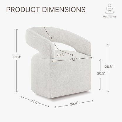 Upholstered Dining Chairs with Casters Modern Barrel Side Armchair with Rollers for Diningroom Bedroom Livingroom Reading Room, Beige, 1PCS
