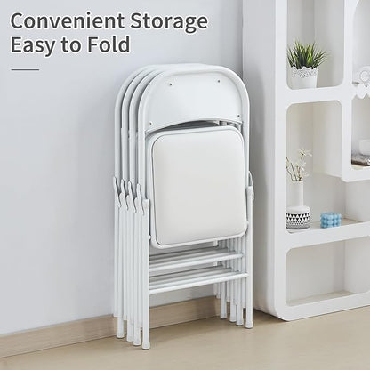 KAIHAOWIN 2-Pack Folding Chair Vinyl Padded and Metal Frame Heavy Duty Foldable Chair with Backrest & Padded Seats for Meetings Office Wedding Events-White