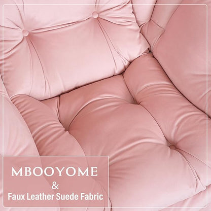 Lazy Chair with Folding Ottoman, Modern Accent Lounge Armchair with Armrests and a Side Pocket & Foldable Footstool, Leisure Reading Chair for Living Room, Bedroom, Dorm & Office, Velvet Pink