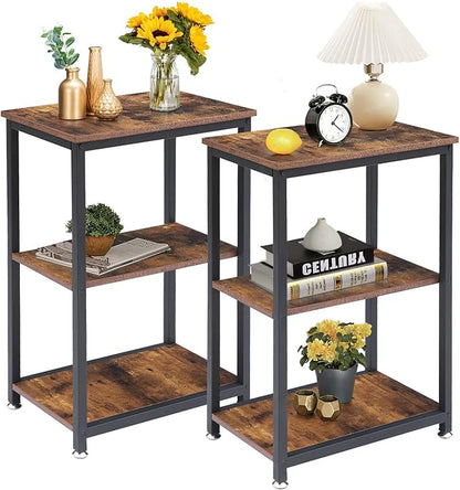VECELO Tall End Side Table,30" Height Nightstand with 3-Tier Storage Shelf for Living Room Bedroom Office Hallway Study