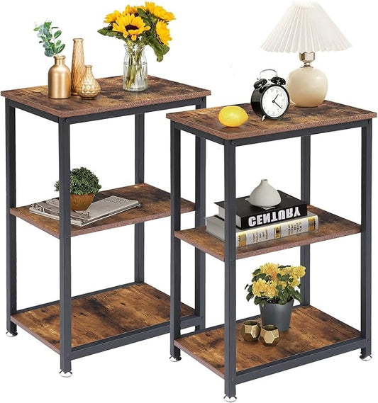 VECELO Tall End Side Table,30" Height Nightstand with 3-Tier Storage Shelf for Living Room Bedroom Office Hallway Study