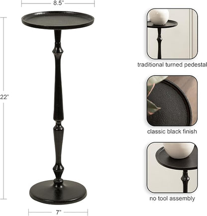 Kate and Laurel Carling Traditional Metal Round Drink Table, 9 x 9 x 22, Black, Vintage Cast Aluminum Accent Table with Unique Spindle Design for Use as Indoor Plant Stand or Living Room Decor Piece
