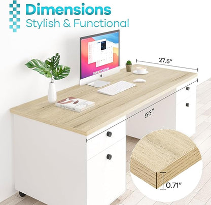 Kaboon Universal Tabletop 55"x27.5", Solid One-Piece Melamine Table Top, Double Desk L-Desk DIY, Home and Office Countertop, Oak