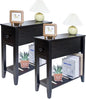 Narrow End Table, Black Couch Table with Drawer, Slim Bed Side Table for Small Space/Night Stand Set of 2, Side Table for Couch