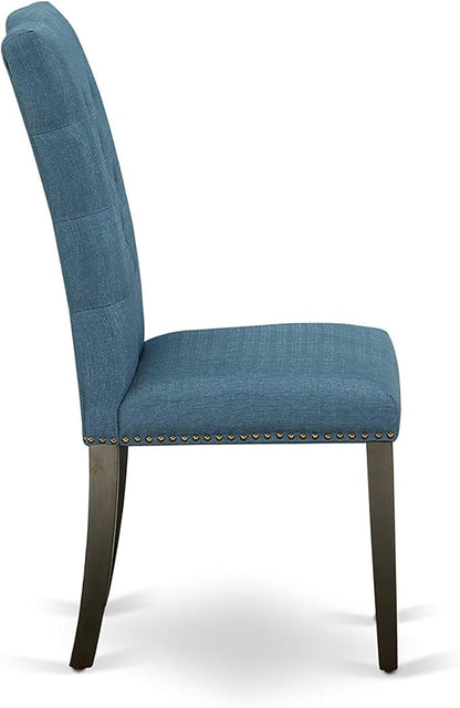 East West Furniture X627EL121-9 9 Piece Dining Room Table Set Includes a Rectangle Dining Table with X-Legs and 8 Blue Linen Fabric Upholstered Parson Chairs, 40x72 Inch, Multi-Color