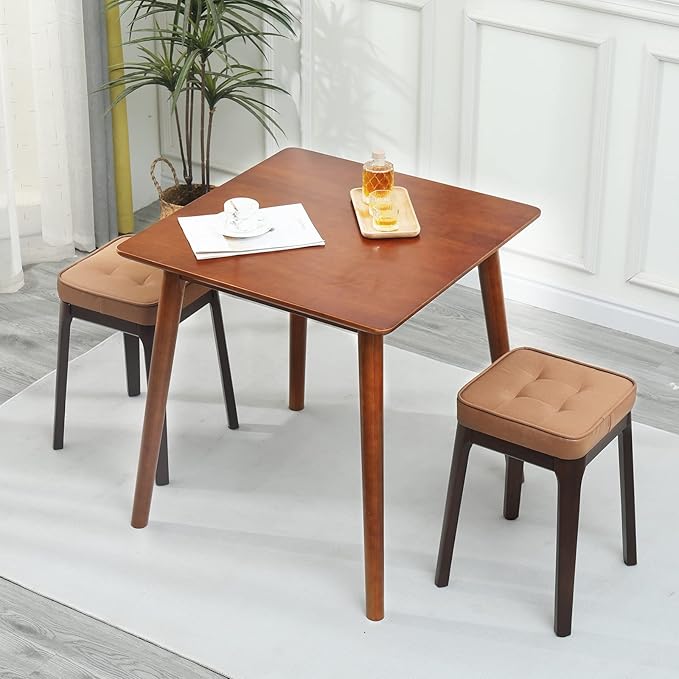 OGMILL 27.6" Small Dining Table Square for 2, Kitchen Dinner Table Rustic Space-Saving Dining Table Mid Century Modern Table with Solid Wood Leg for Small Spaces (Walnut)