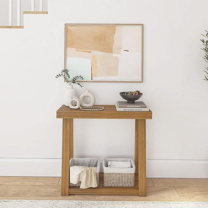 Plank+Beam Solid Wood Console Table with Storage, 36 Inch, Sofa Table with Shelf, Narrow Entryway Table for Hallway, Behind The Couch, Living Room, Foyer, Easy Assembly, Pecan