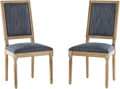 Merax Upholstered Solid Wood Dining Chairs Set of 2, French Country Style Accent Side Seating Furniture for Kitchen, Living Room, Cushioned Back, Blue Gray