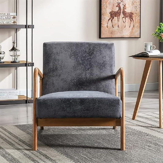 Container Furniture Direct Classic Comfortable Reading Small Modern Boho Microfiber Upholstered Lounge Armchair for Living Room, Reading, Bedroom, Office, and Small Spaces in Grey